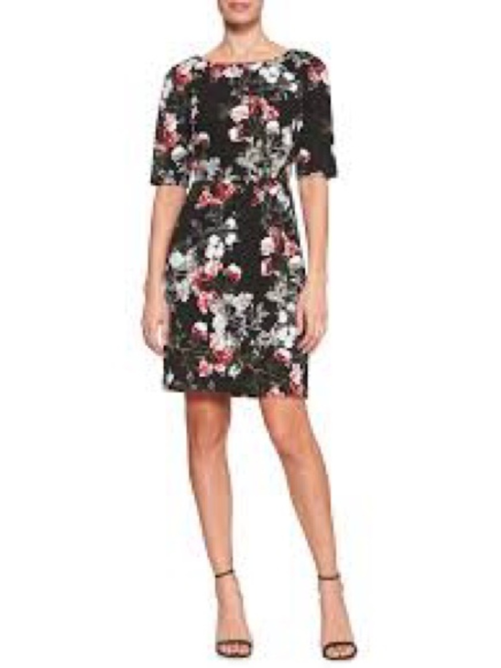 Banana Republic Black Floral Mini Dress with Red and White Blooms